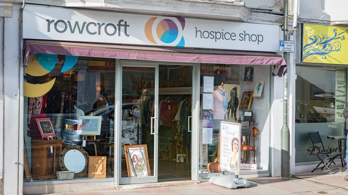 Outside photo of Rowcroft's Babbacombe charity shop on a sunny day.