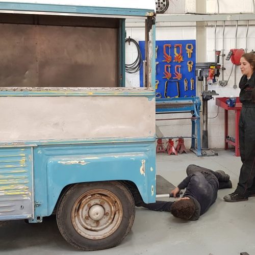 Ella's mobile Café van rear end getting refurbished.