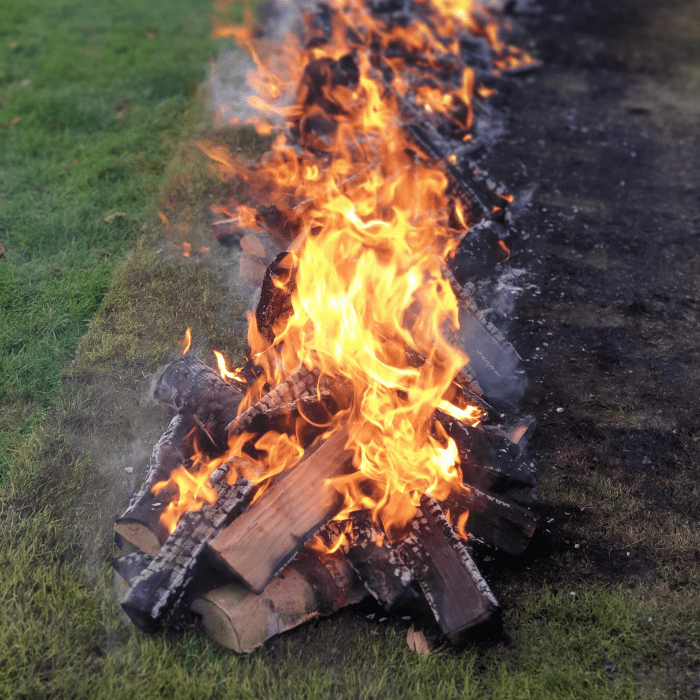 a path of logs burning