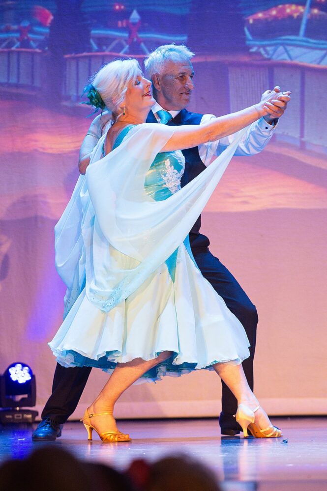 MP for South Devon Caroline Voaden dancing in Strictly Rowcroft with her dance partner Mark Joyner