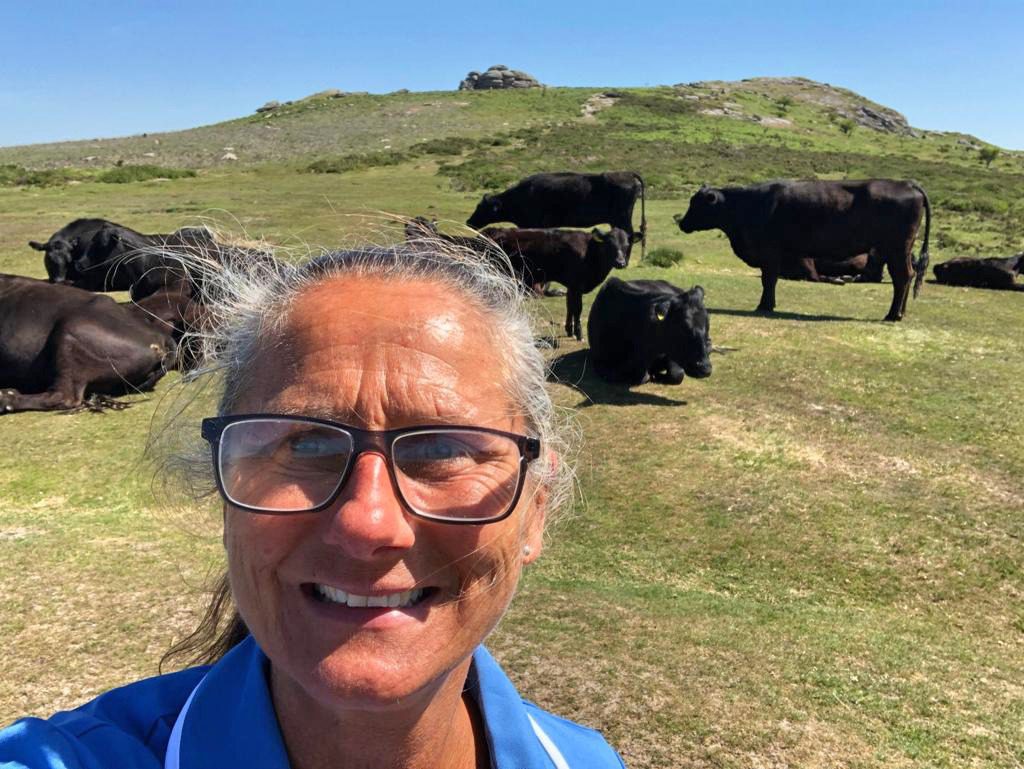 A Rowcroft nurse takes a selfie with some cows.
