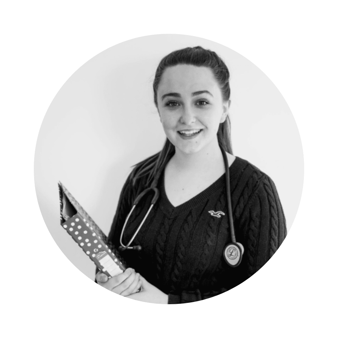 A student nurse, Rebecca, holding a work folder