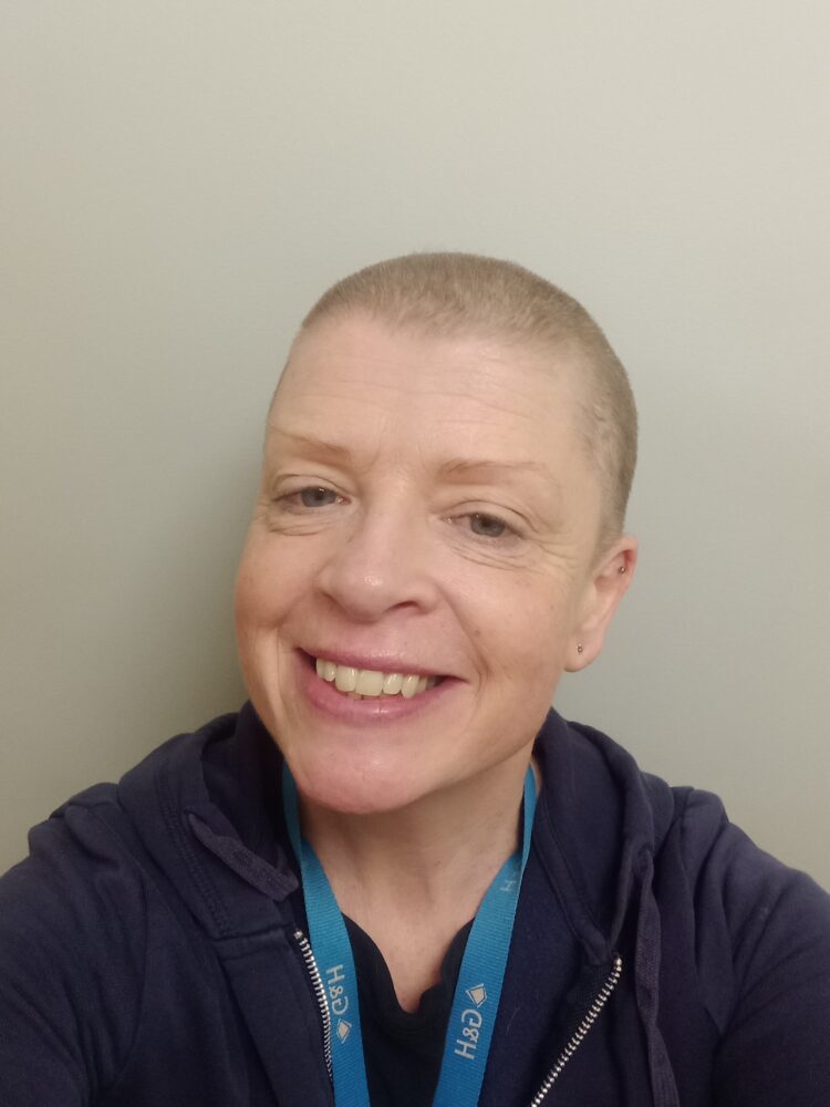 Sarah Barlow after her head shave in March 2025
