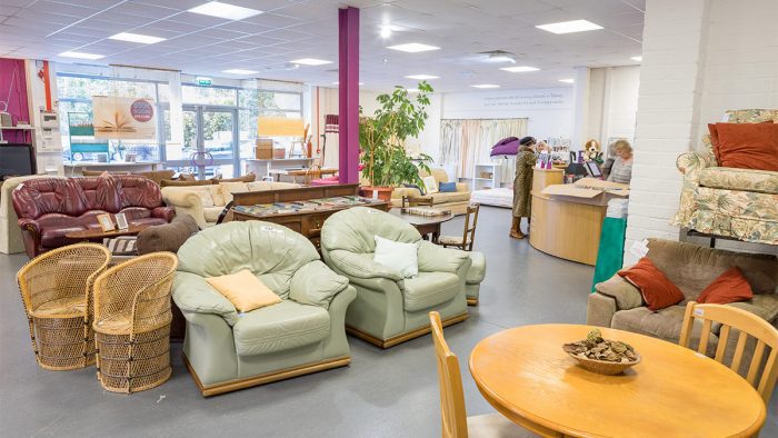 Inside the Torquay Furniture Outlet, showing some of the stock.