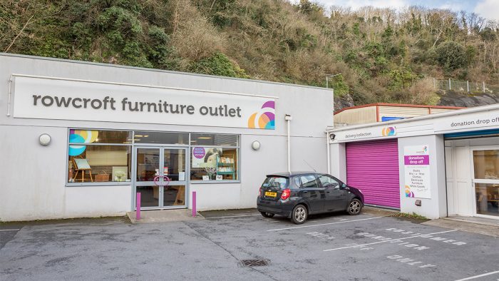 An outside shot of the front of Rowcroft's Torquay furniture outlet charity shop.
