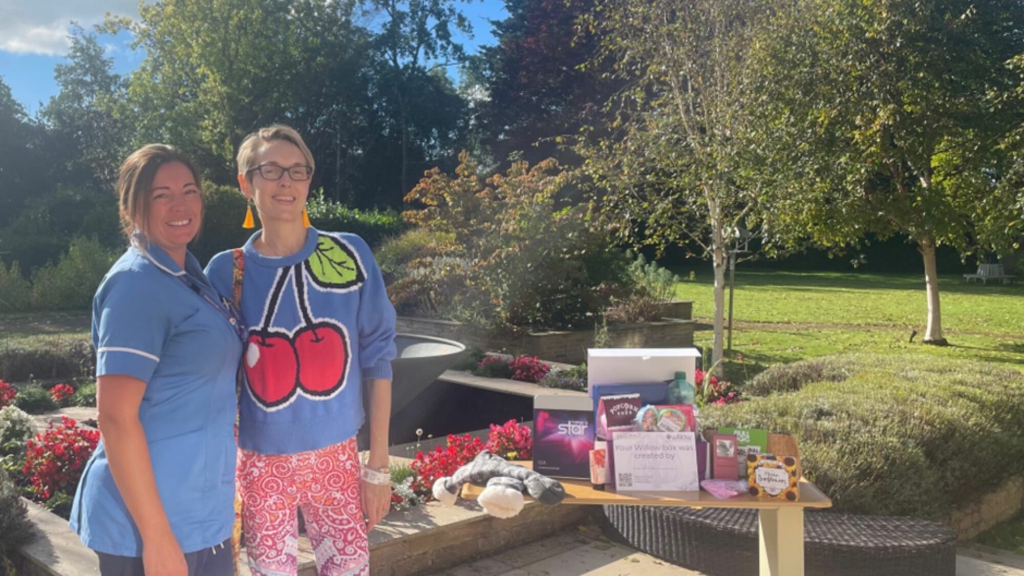 Alice, one of our patients, stood with a Rowcroft Nurse and her Memory Box.