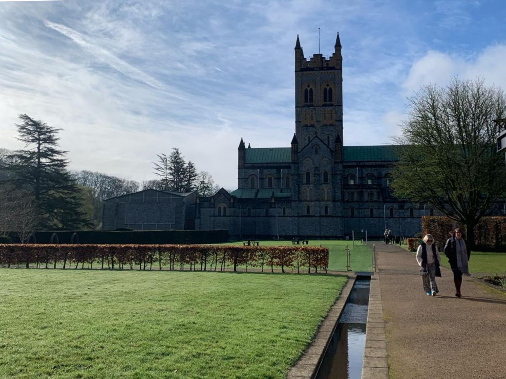 An image of Buckfast Abbey and the grounds.